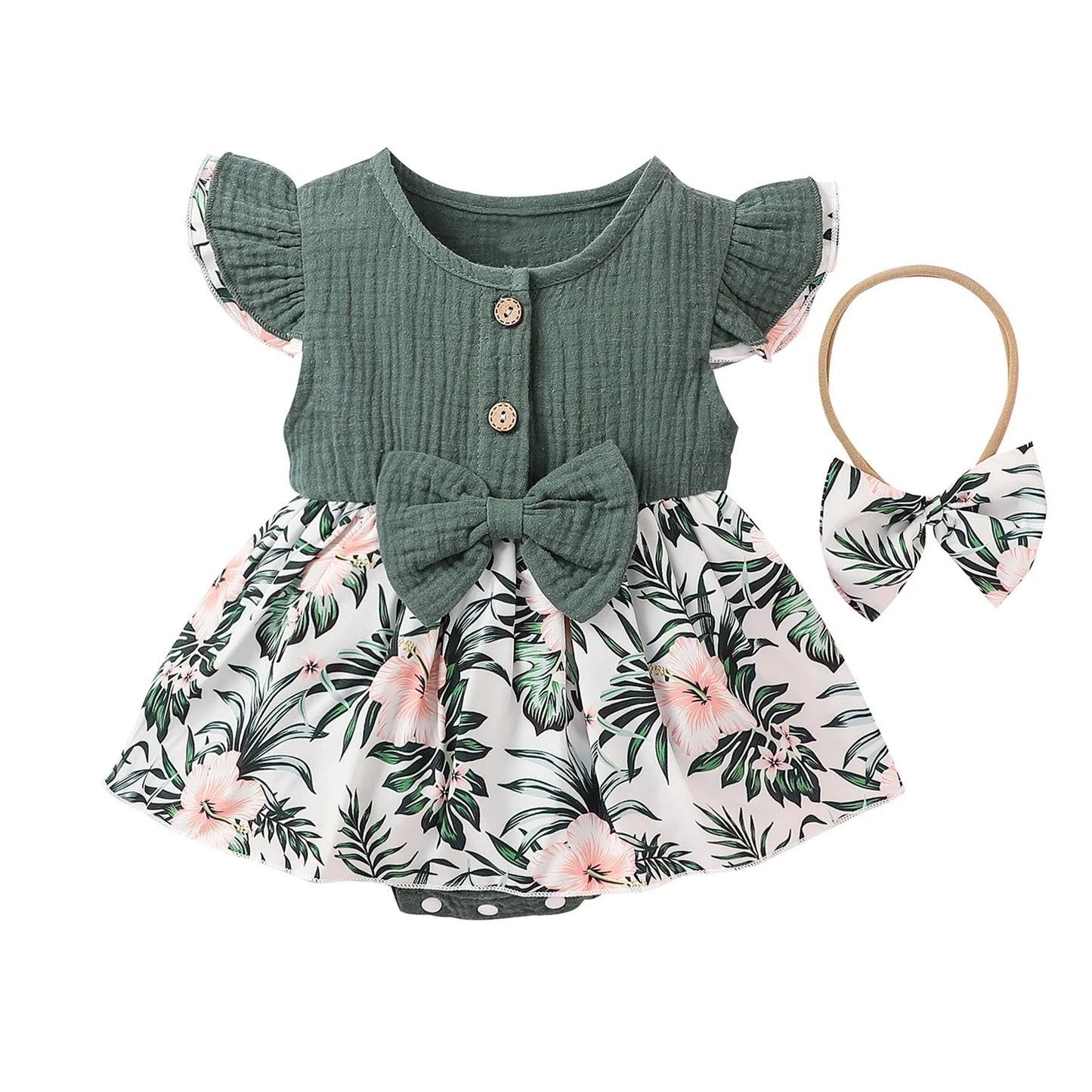 Adorable Green Ribbed Ruffle Romper for Baby Girls – Summer Outfit (6-9 Months)