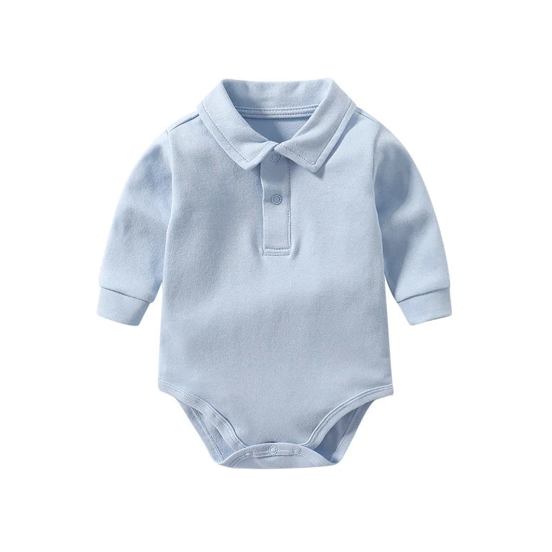 Chic 100% Cotton Long Sleeve Polo Bodysuit for Baby Boys - Ideal for Spring & Autumn (0-24 Months)