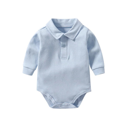 Chic 100% Cotton Long Sleeve Polo Bodysuit for Baby Boys - Ideal for Spring & Autumn (0-24 Months)