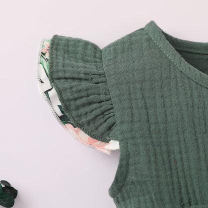 Adorable Green Ribbed Ruffle Romper for Baby Girls – Summer Outfit (6-9 Months)