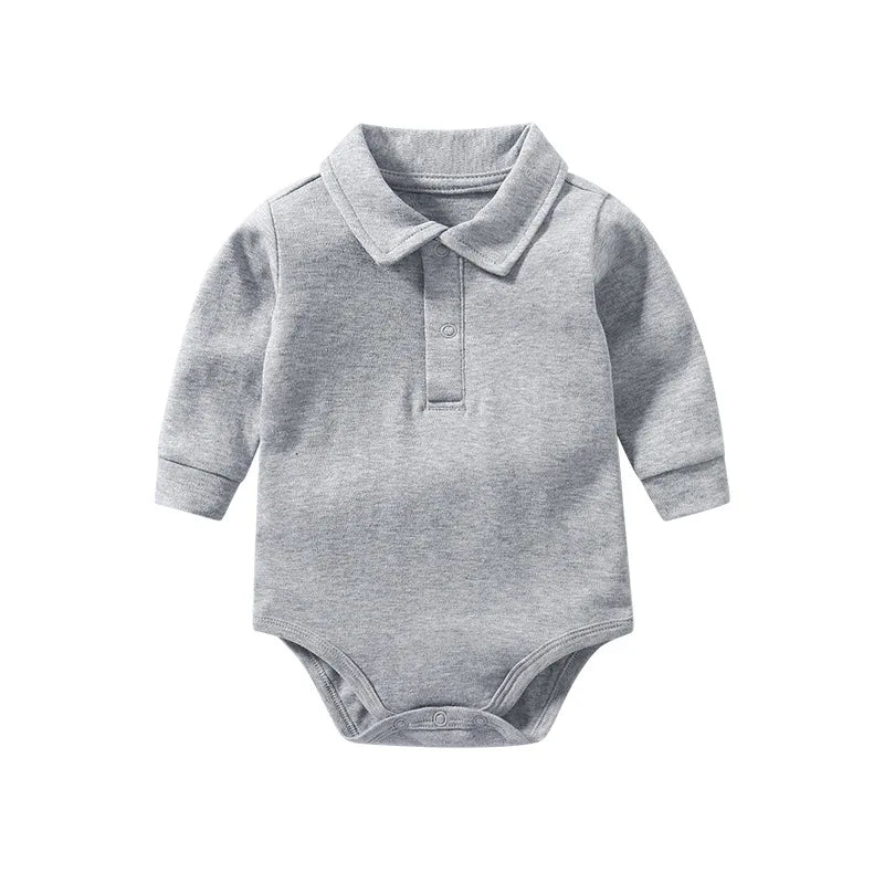 Chic 100% Cotton Long Sleeve Polo Bodysuit for Baby Boys - Ideal for Spring & Autumn (0-24 Months)