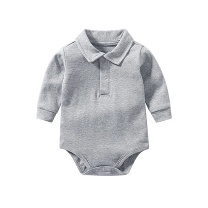 Chic 100% Cotton Long Sleeve Polo Bodysuit for Baby Boys - Ideal for Spring & Autumn (0-24 Months)