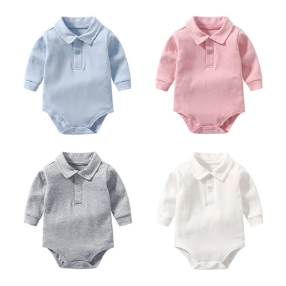 Chic 100% Cotton Long Sleeve Polo Bodysuit for Baby Boys - Ideal for Spring & Autumn (0-24 Months)