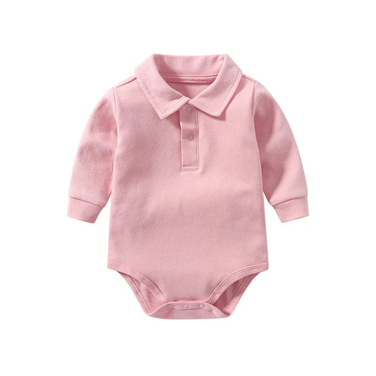 Chic 100% Cotton Long Sleeve Polo Bodysuit for Baby Boys - Ideal for Spring & Autumn (0-24 Months)
