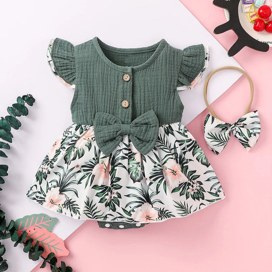 Adorable Green Ribbed Ruffle Romper for Baby Girls – Summer Outfit (6-9 Months)