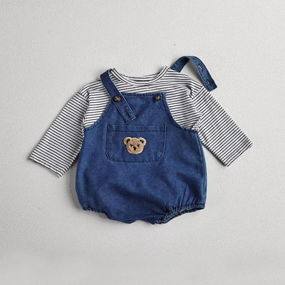  Toddler Outfit Set - Adorable Striped T-Shirt & Denim Overalls for Boys and Girls