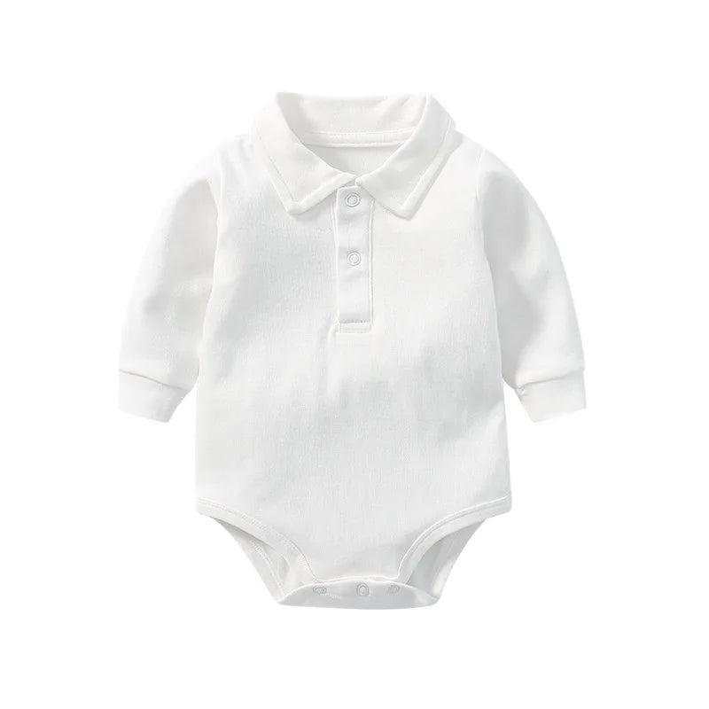 Chic 100% Cotton Long Sleeve Polo Bodysuit for Baby Boys - Ideal for Spring & Autumn (0-24 Months)