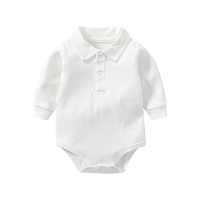 Chic 100% Cotton Long Sleeve Polo Bodysuit for Baby Boys - Ideal for Spring & Autumn (0-24 Months)